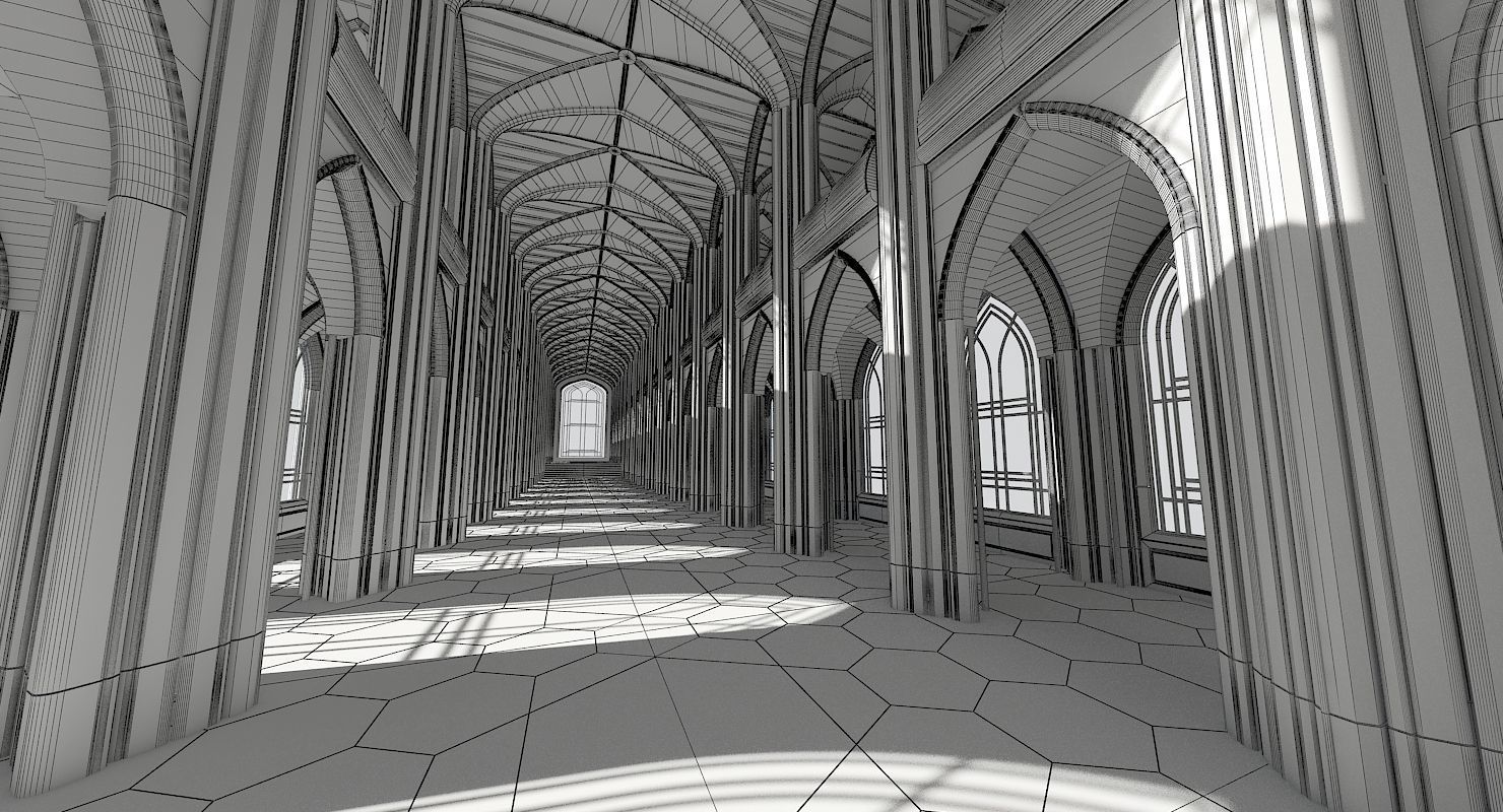 3D Cathedral Interior Futuristic 3D model_10