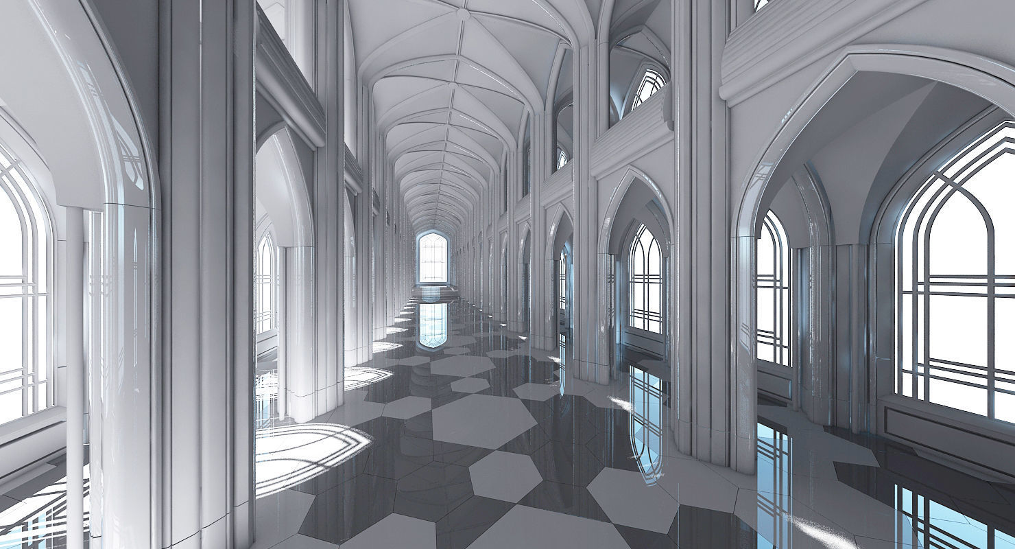 3D Cathedral Interior Futuristic 3D model_1
