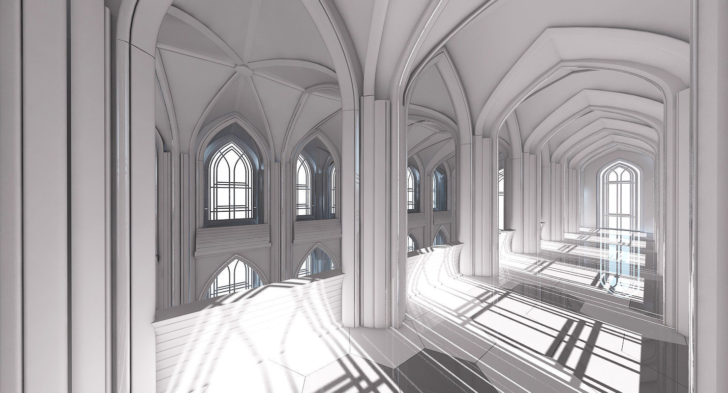 3D Cathedral Interior Futuristic 3D model_2