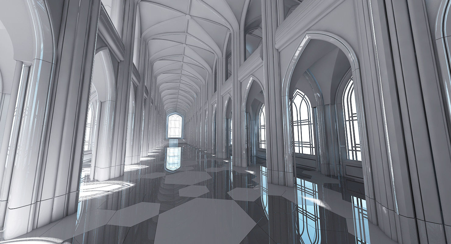 3D Cathedral Interior Futuristic 3D model_4