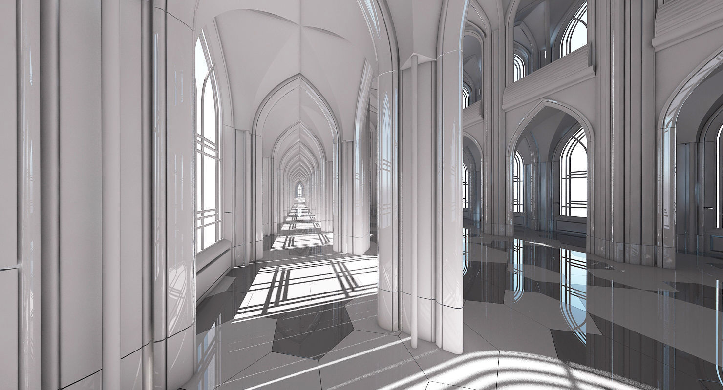 3D Cathedral Interior Futuristic 3D model_6