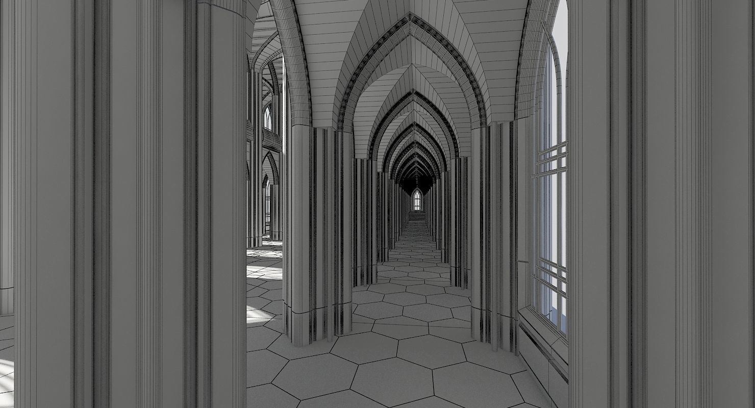3D Cathedral Interior Futuristic 3D model_9