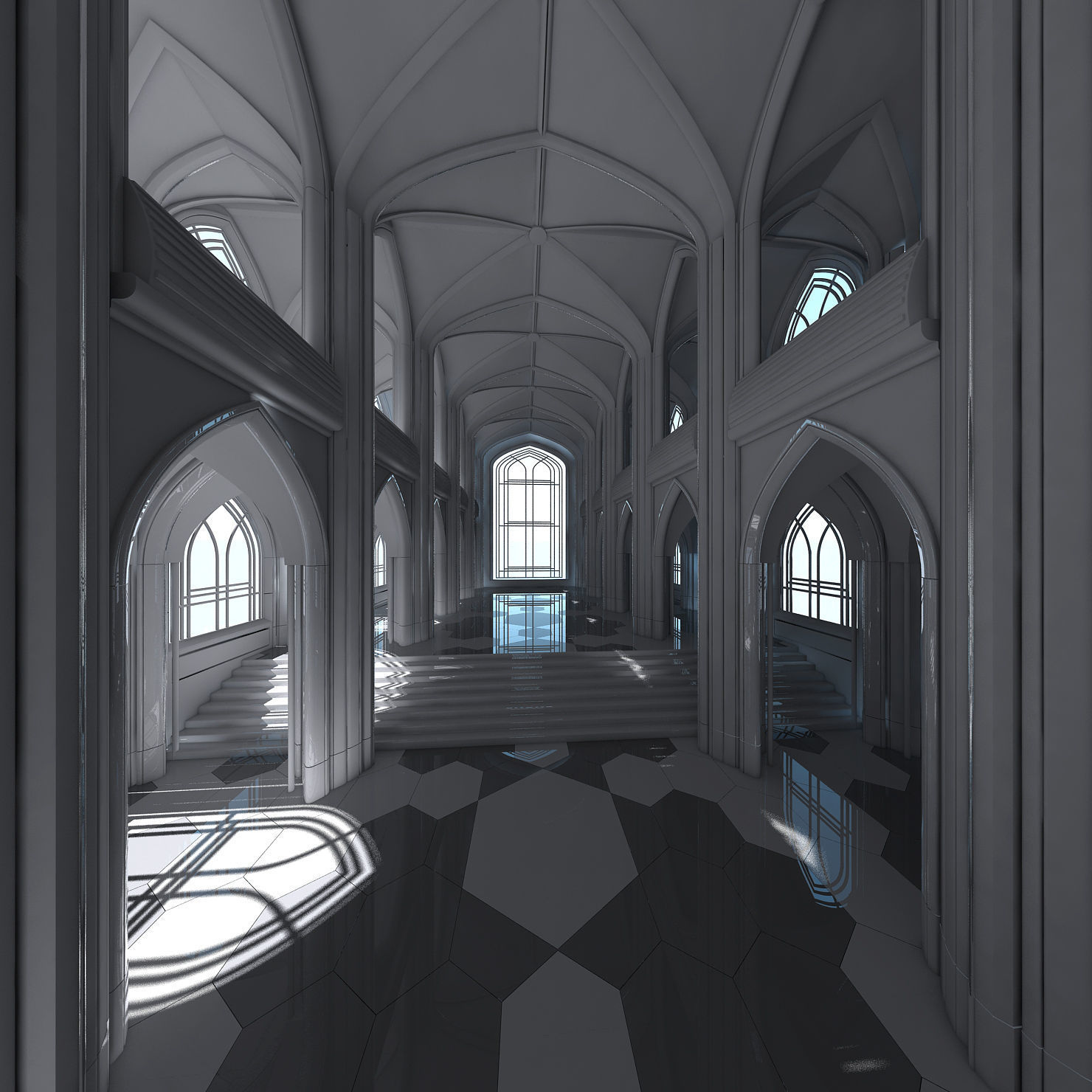 3D Cathedral Interior Futuristic 3D model_7