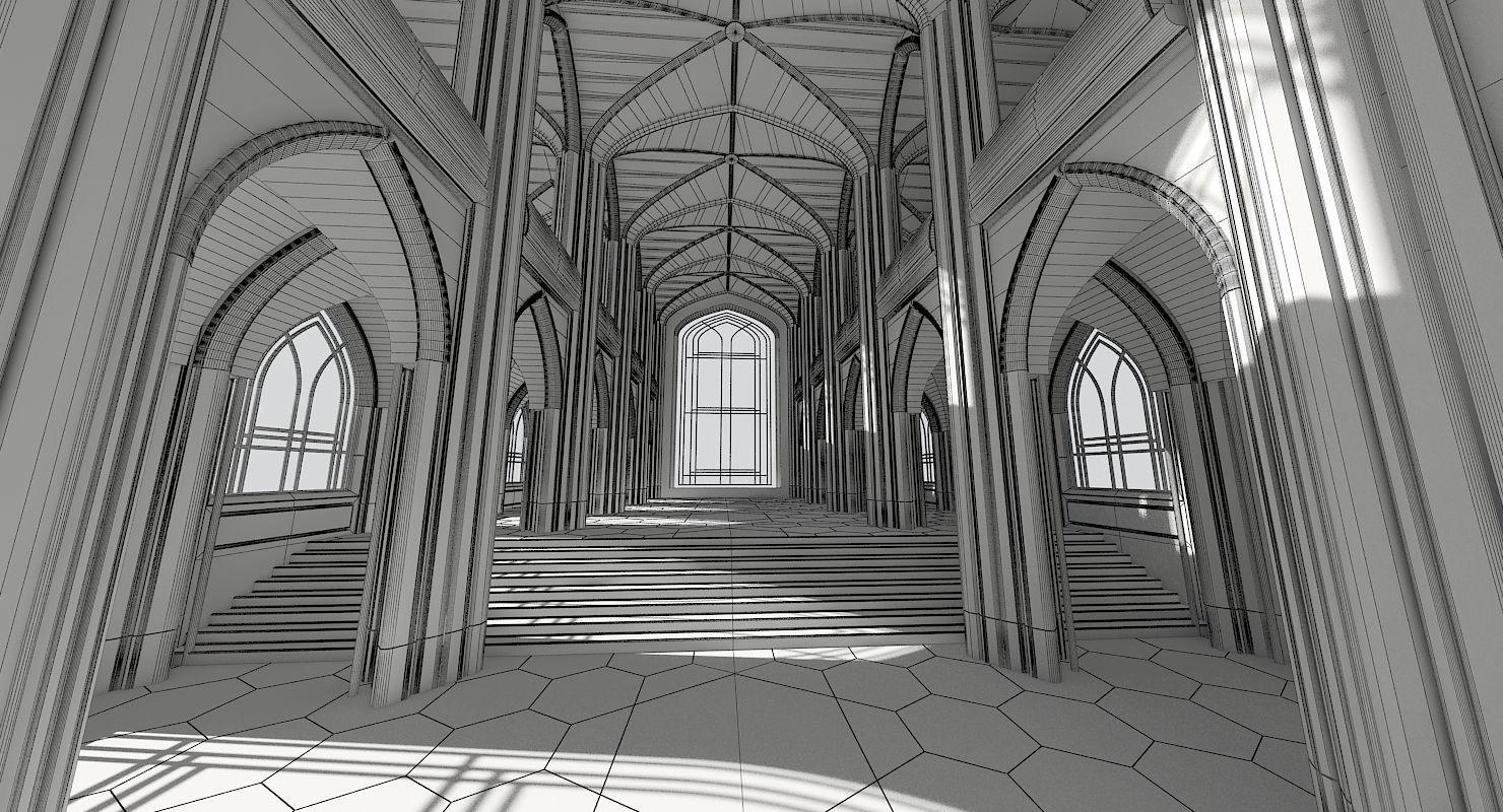3D Cathedral Interior Futuristic 3D model_11
