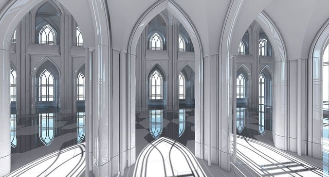 3D Cathedral Interior Futuristic 3D model