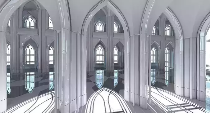 3D Cathedral Interior Futuristic 3D model