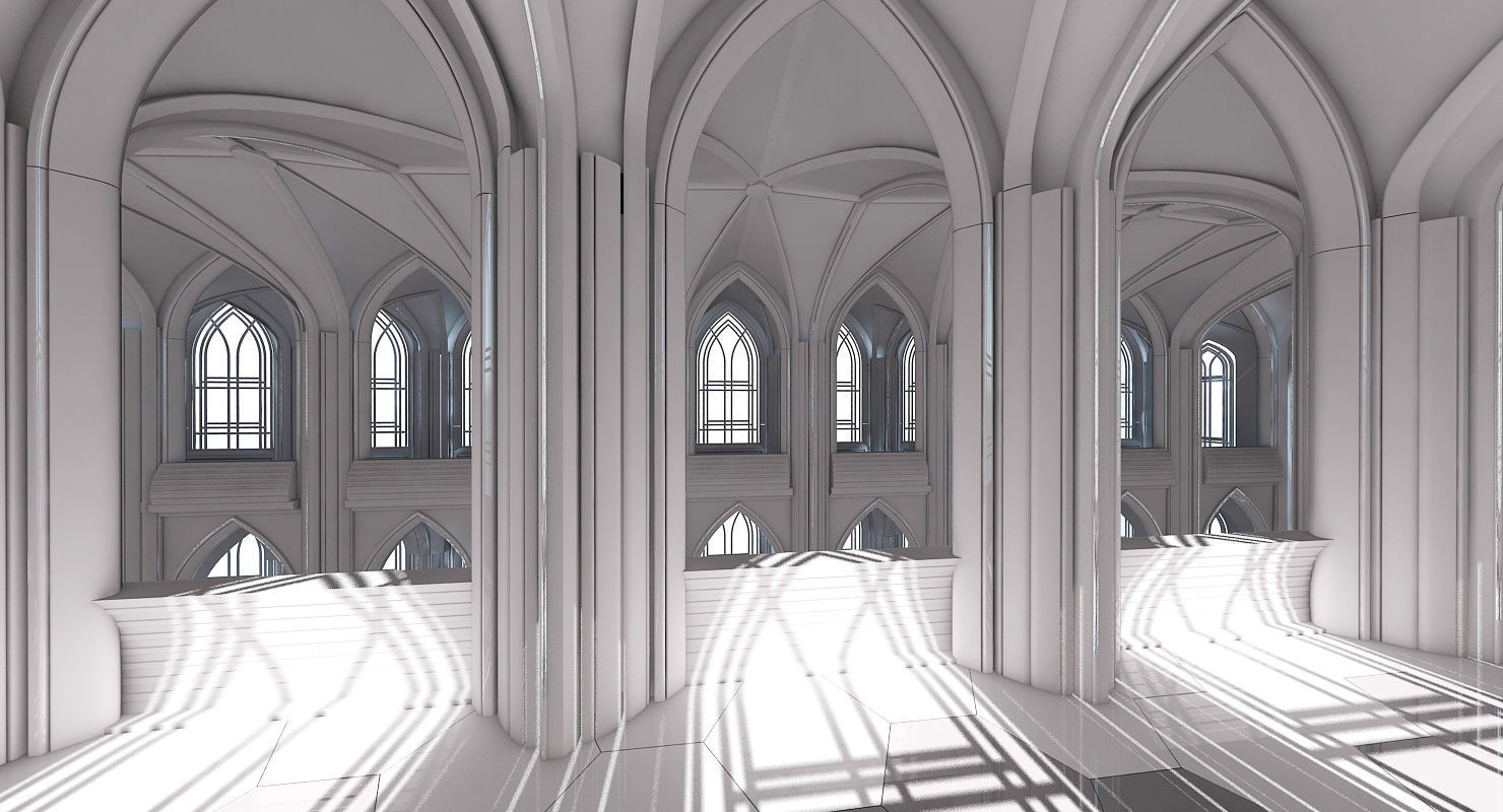 3D Cathedral Interior Futuristic 3D model_8