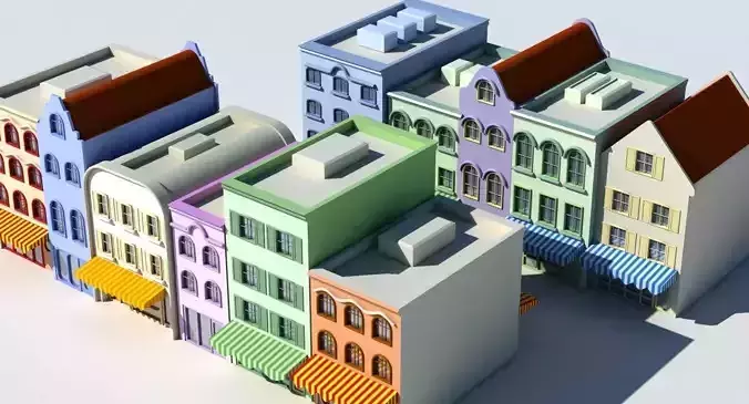 Cartoon Buildings 3D model