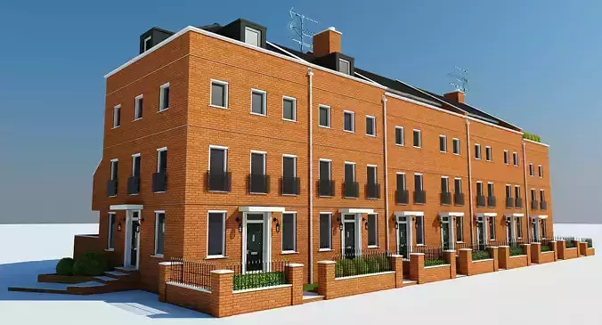 Terraced Town house Building 3D model
