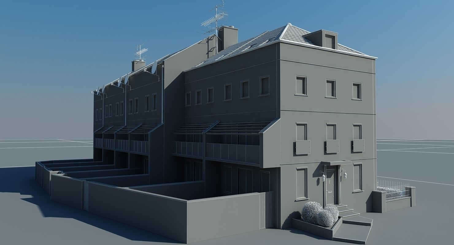 Terraced Town house Building 3D model_13