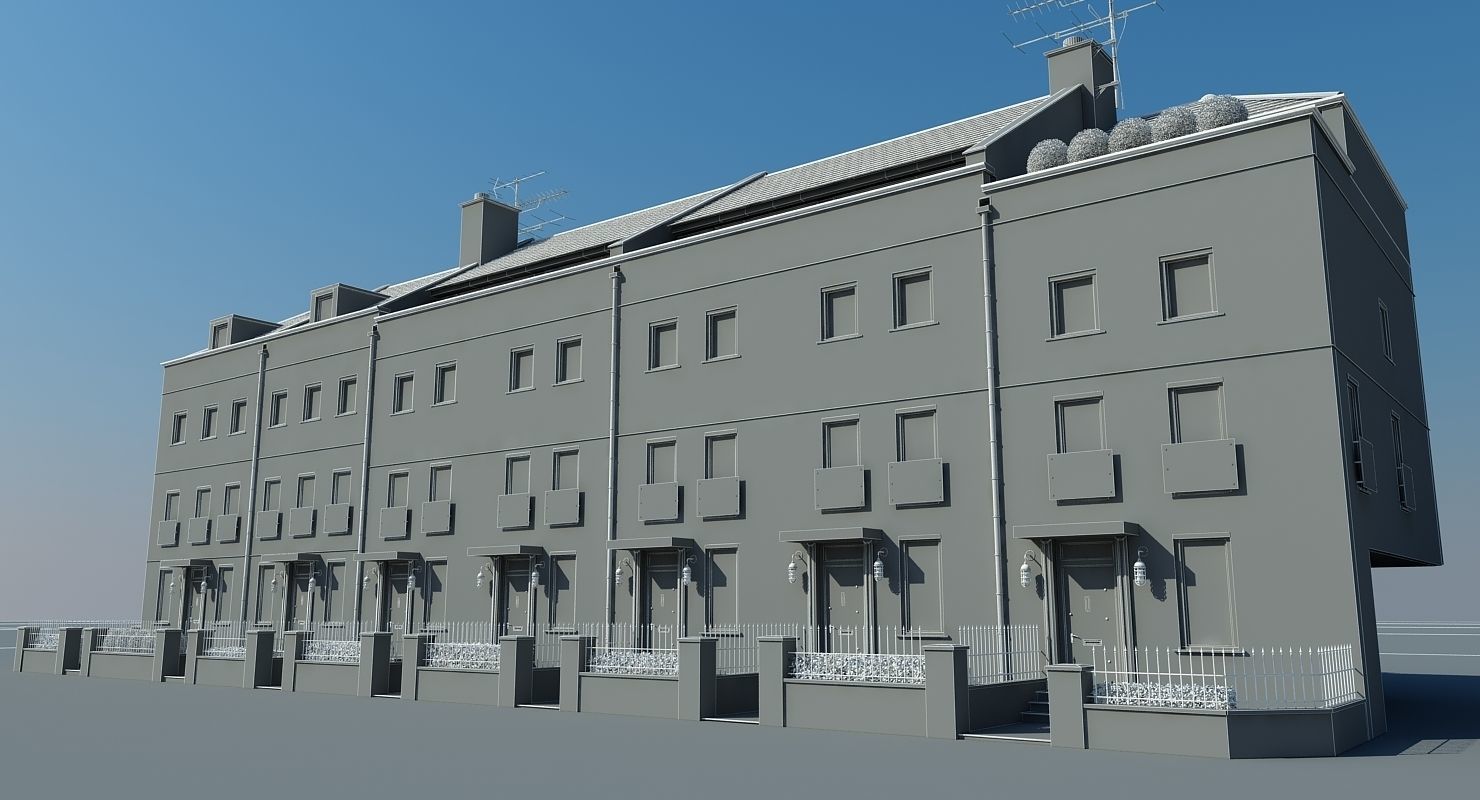 Terraced Town house Building 3D model_10
