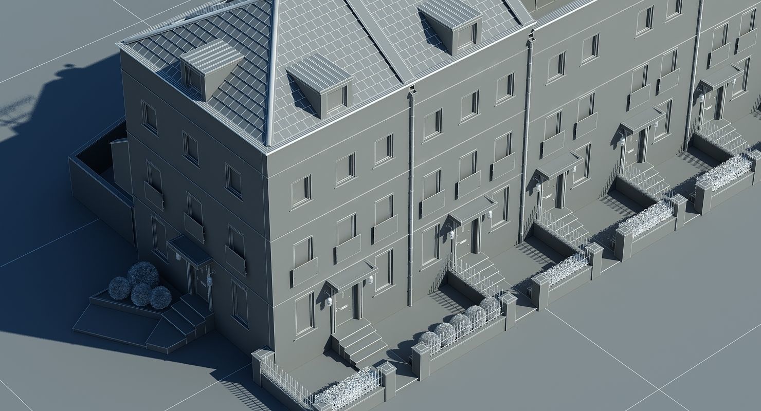 Terraced Town house Building 3D model_9