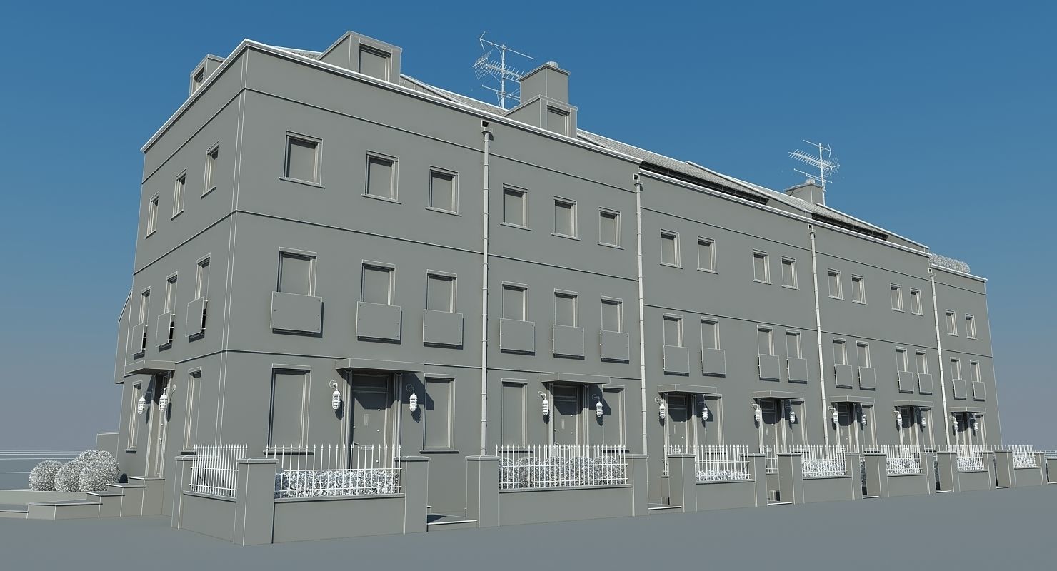 Terraced Town house Building 3D model_11
