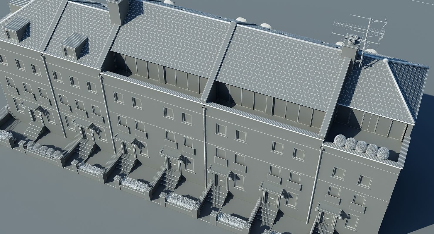 Terraced Town house Building 3D model_12