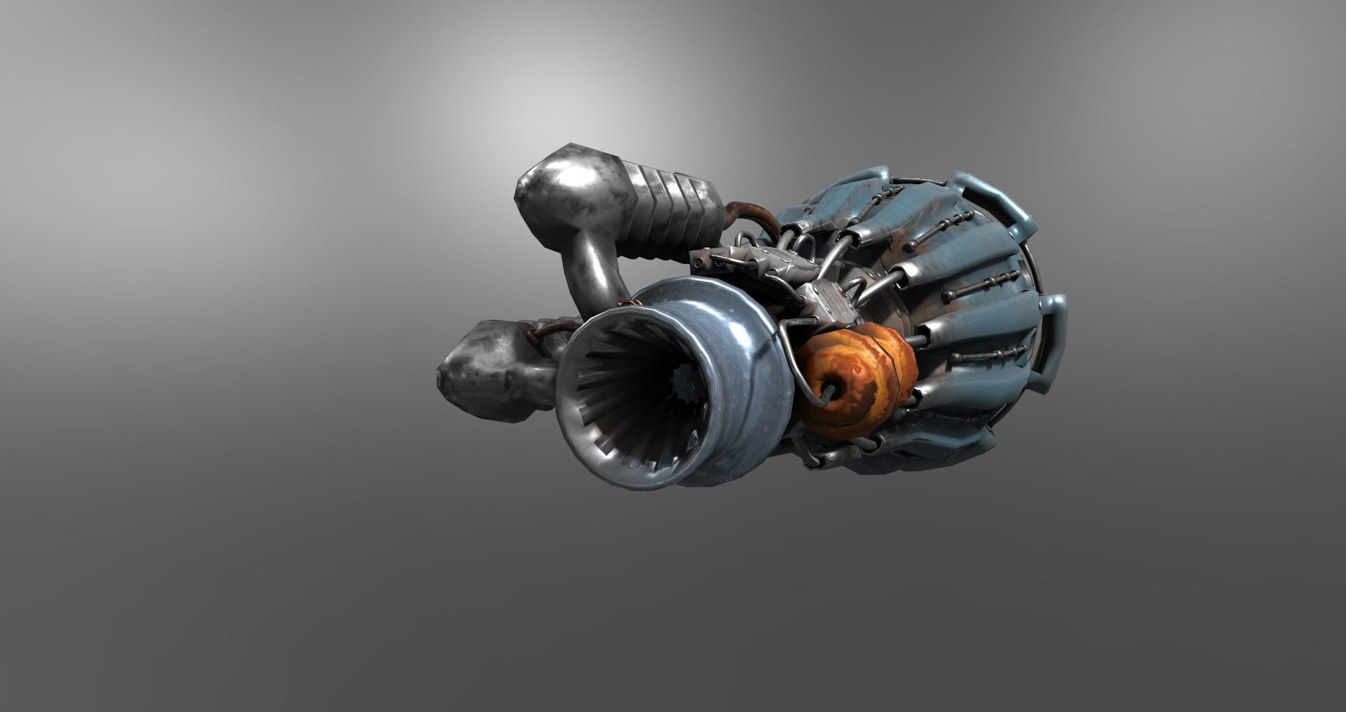 Low-poly old rocket engine Low-poly 3D model_2