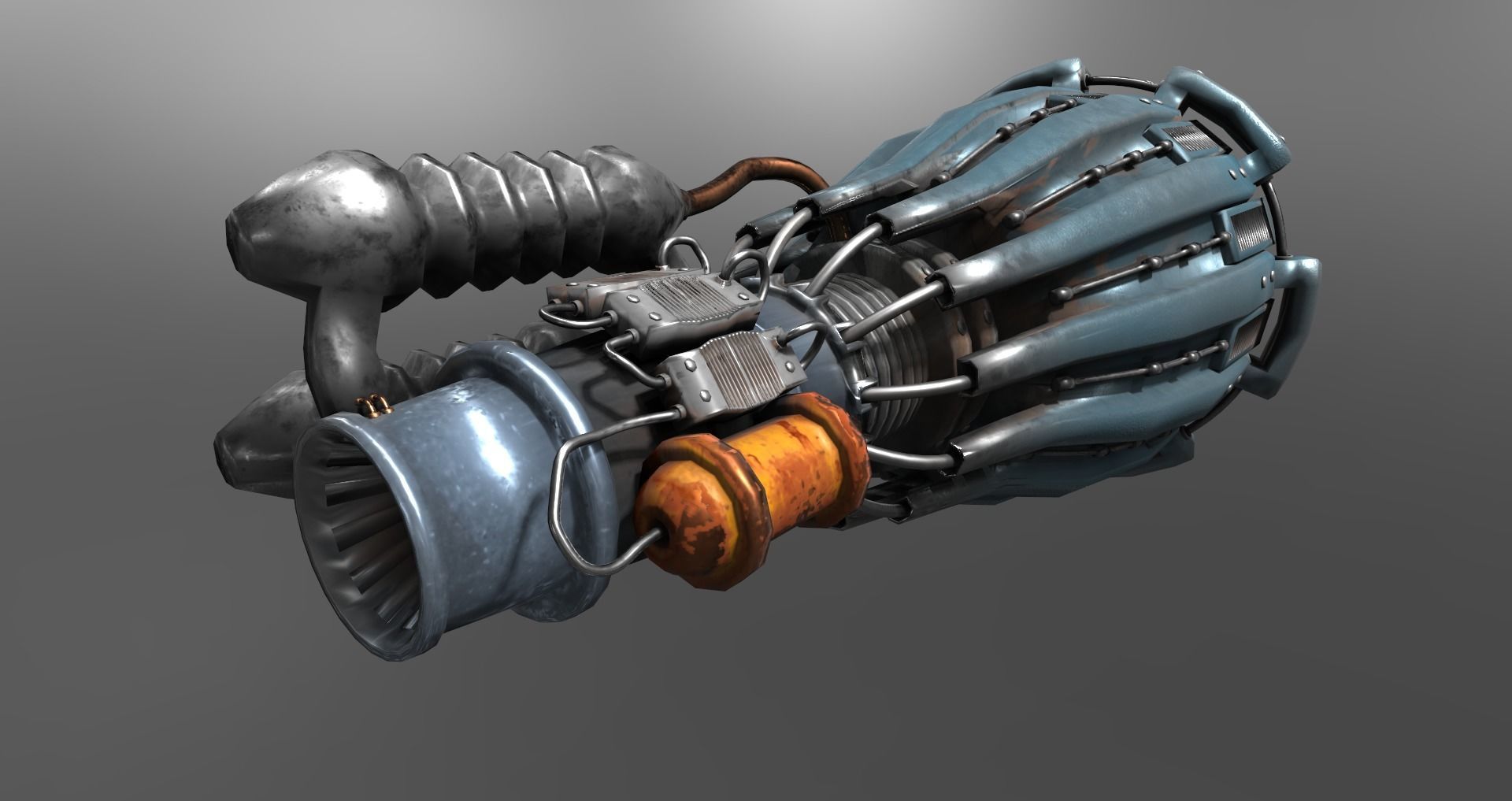 Low-poly old rocket engine Low-poly 3D model_3