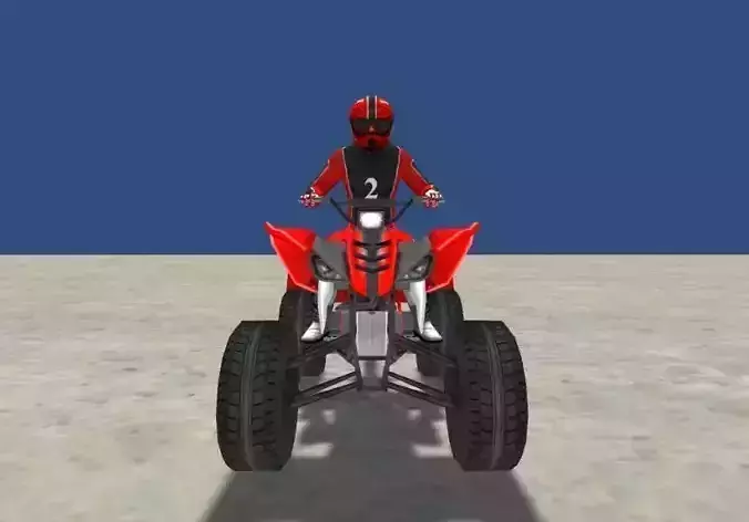 LowPolyQuadBikeWithTrailerandRider-2 person riding atv with t... Low-poly 3D model