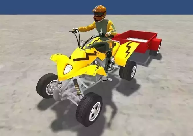 LowPolyQuadBikeWithTrailerandRider-4 atv racing game Low-poly 3D model