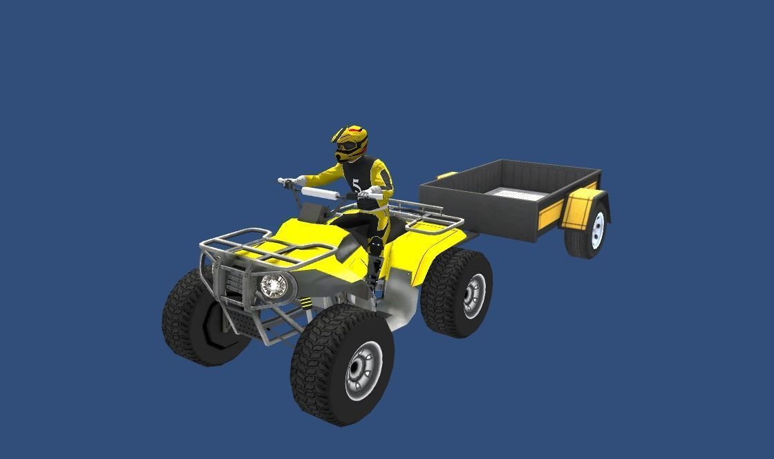 LowPolyQuadBikeWithTrailerandRider-5 atv with trailer Low-poly 3D model_1