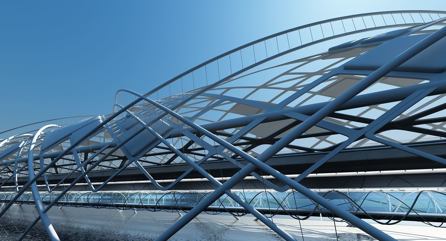 Futuristic Suspension Bridge 2 HD 3D model_17
