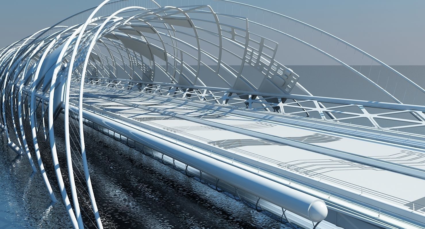 Futuristic Suspension Bridge 2 HD 3D model_11
