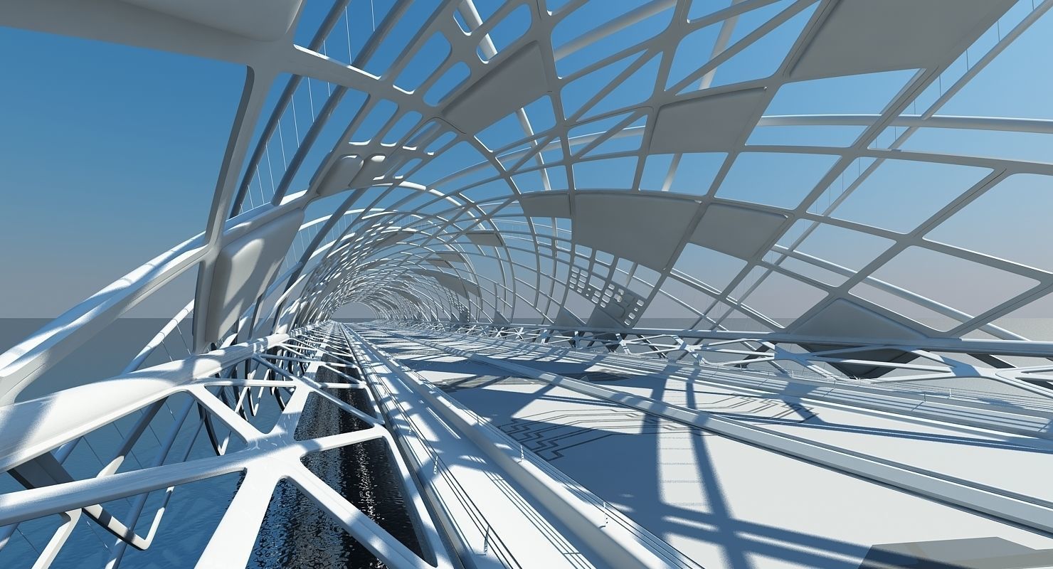 Futuristic Suspension Bridge 2 HD 3D model_16