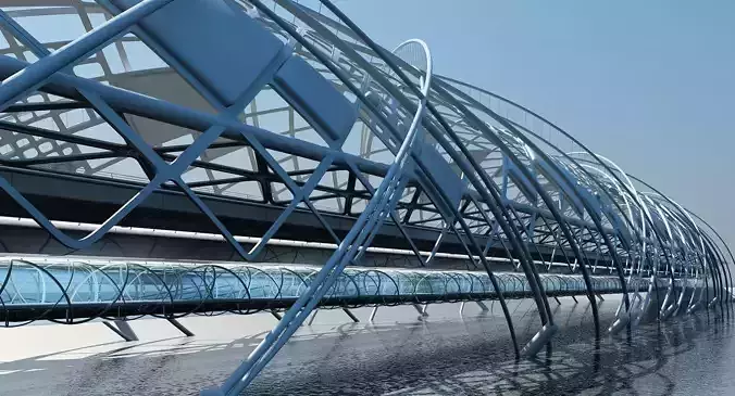 Futuristic Suspension Bridge 2 HD 3D model