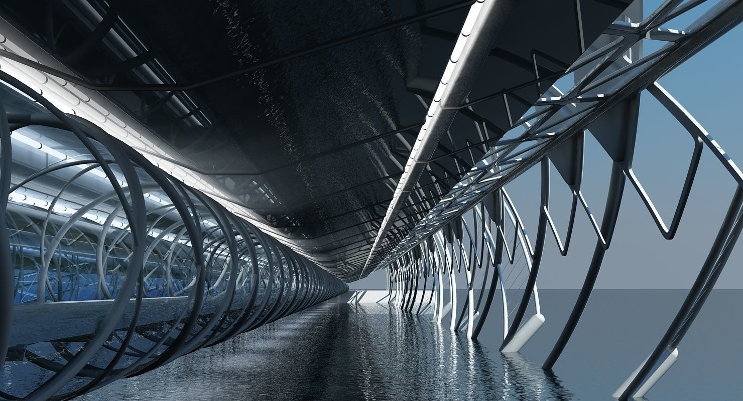 Futuristic Suspension Bridge 2 HD 3D model_2