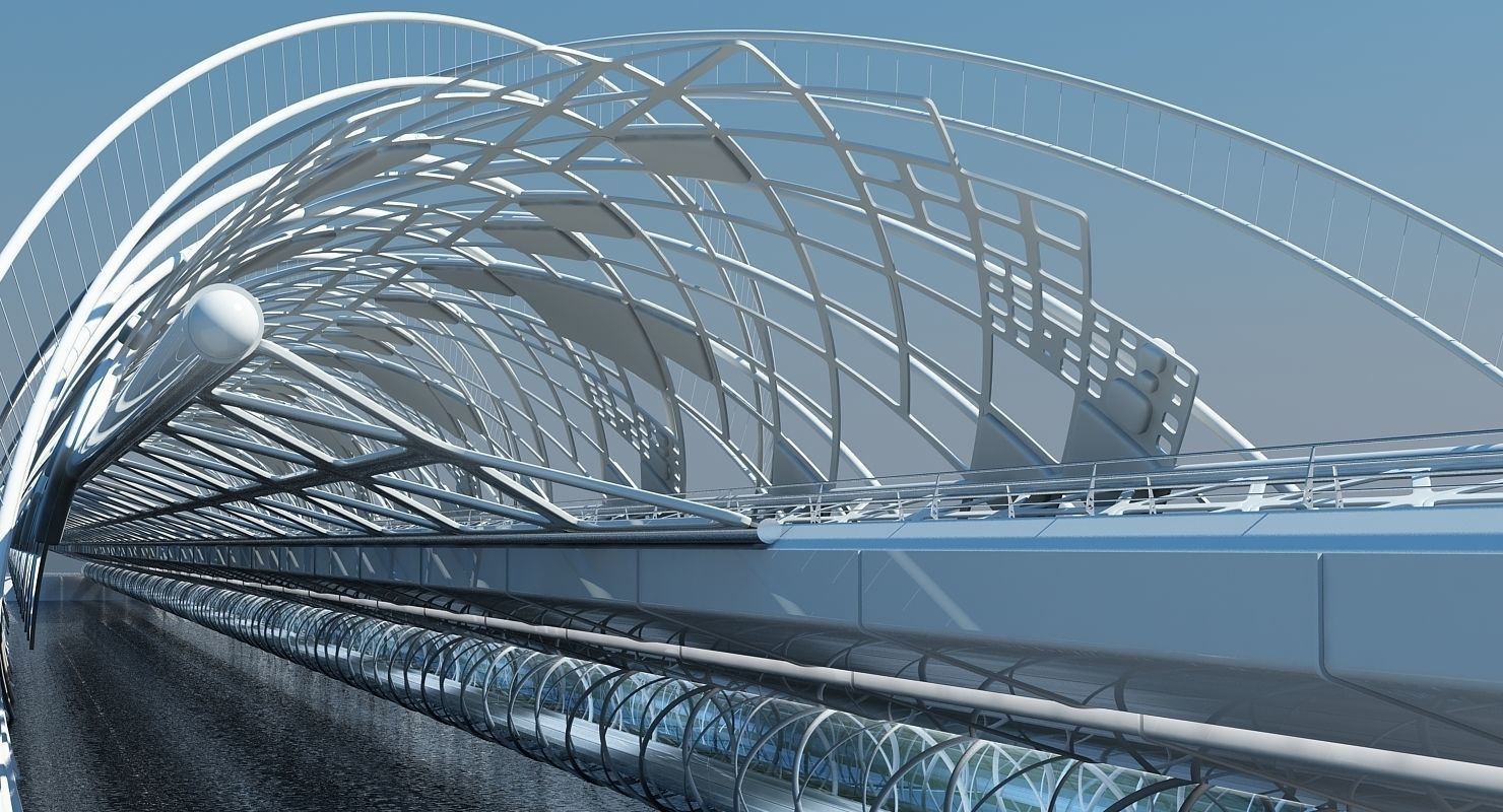 Futuristic Suspension Bridge 2 HD 3D model_4