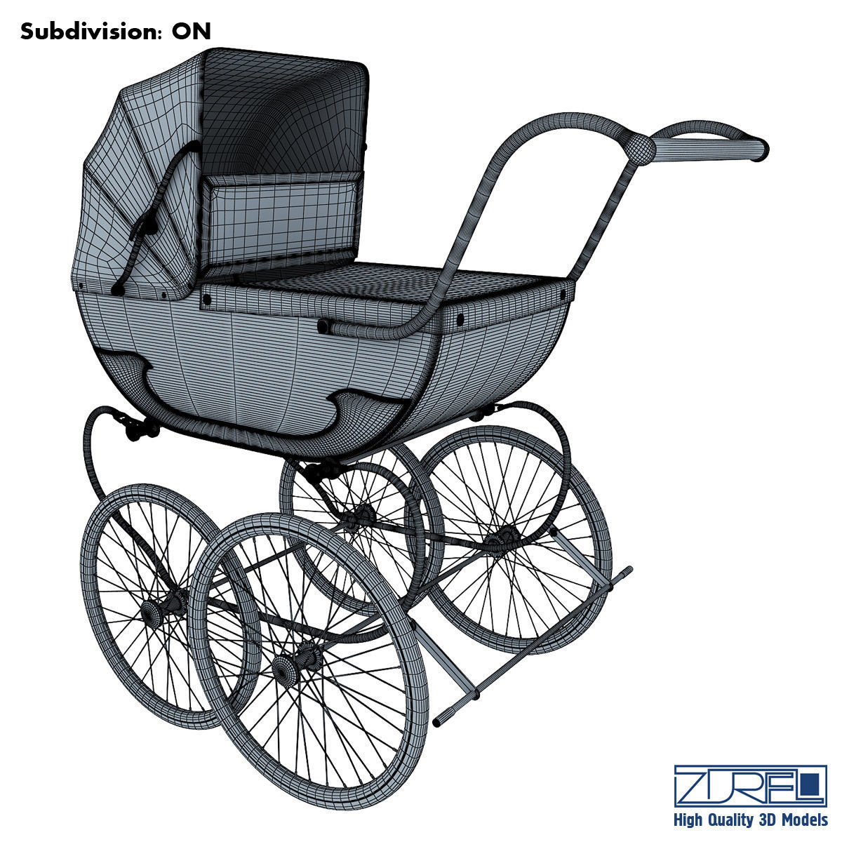 Pram retro 3D model_7