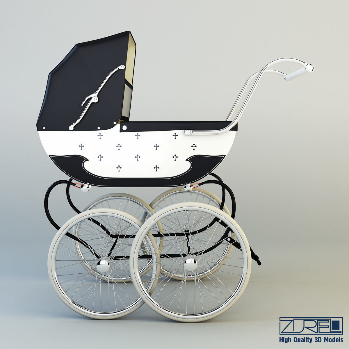 Pram retro 3D model_2