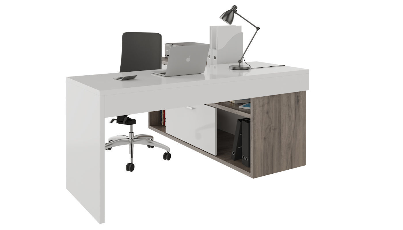 Office desk with computer and decors 3D model_1
