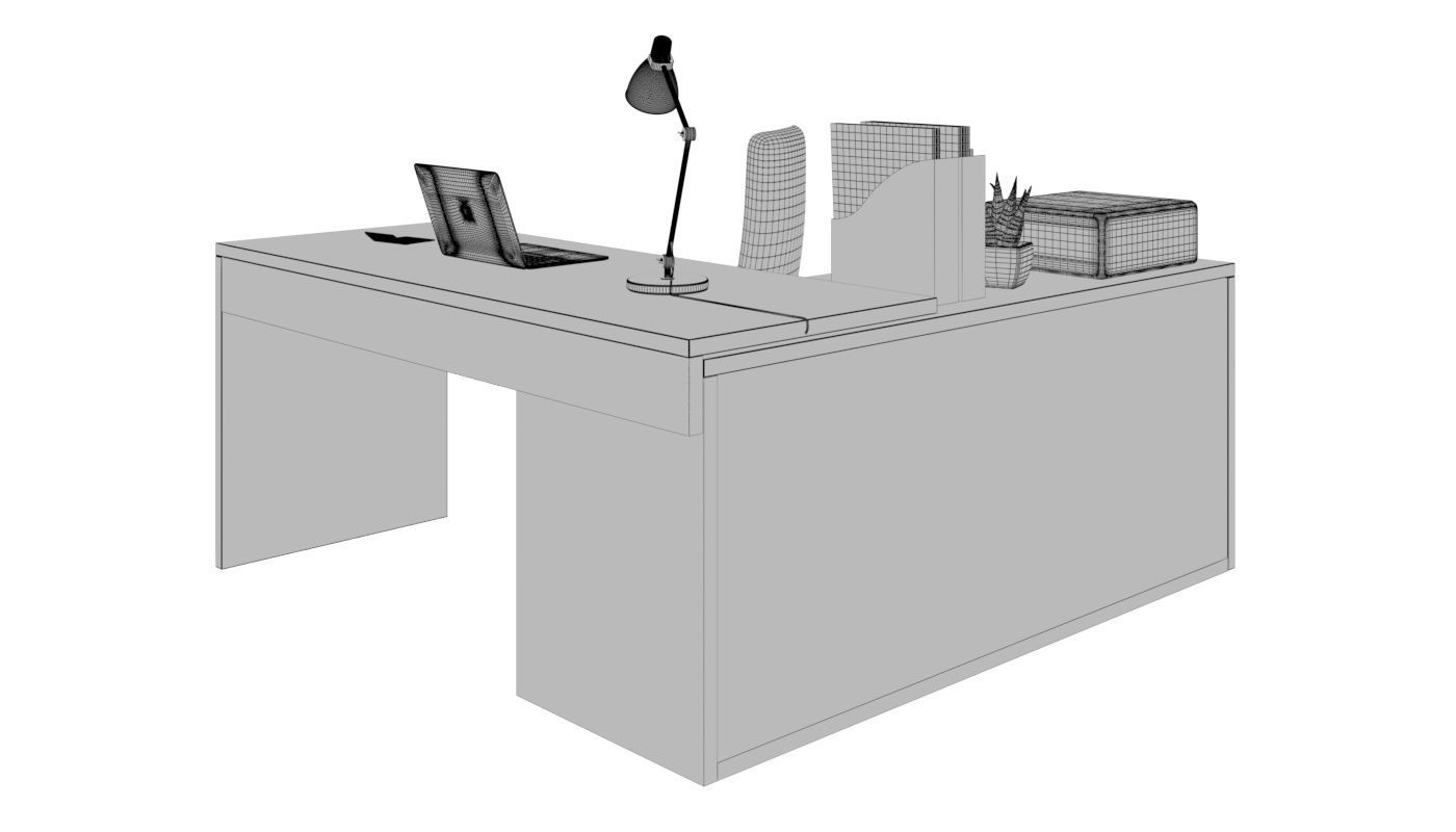 Office desk with computer and decors 3D model_3