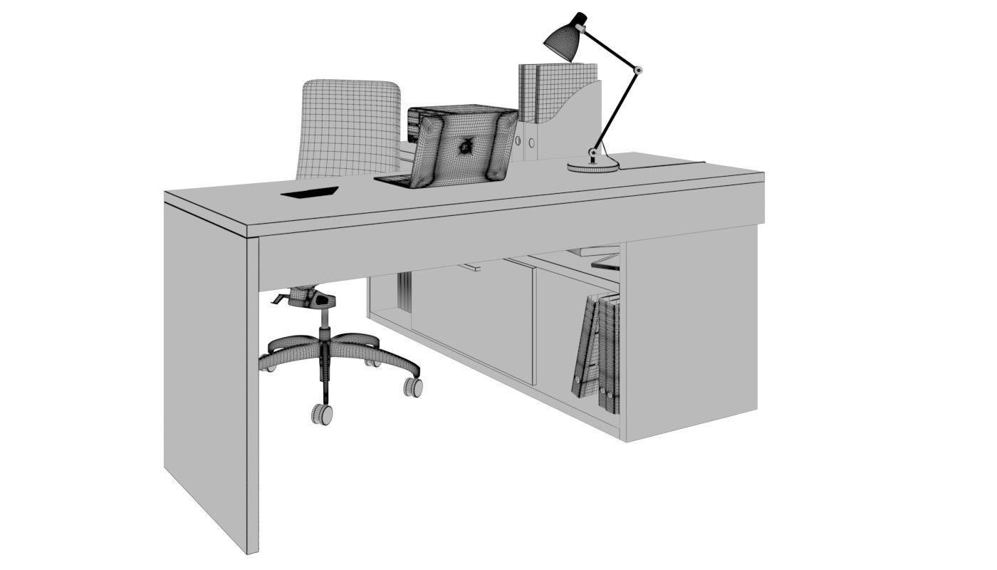 Office desk with computer and decors 3D model_5