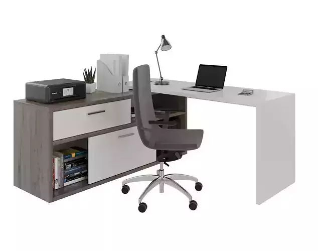 Office desk with computer and decors 3D model