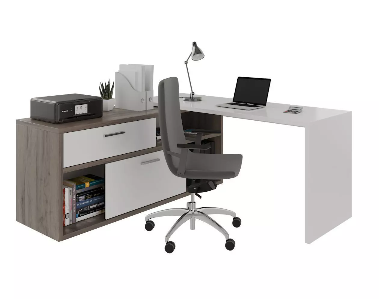 Office desk with computer and decors 3D model_0