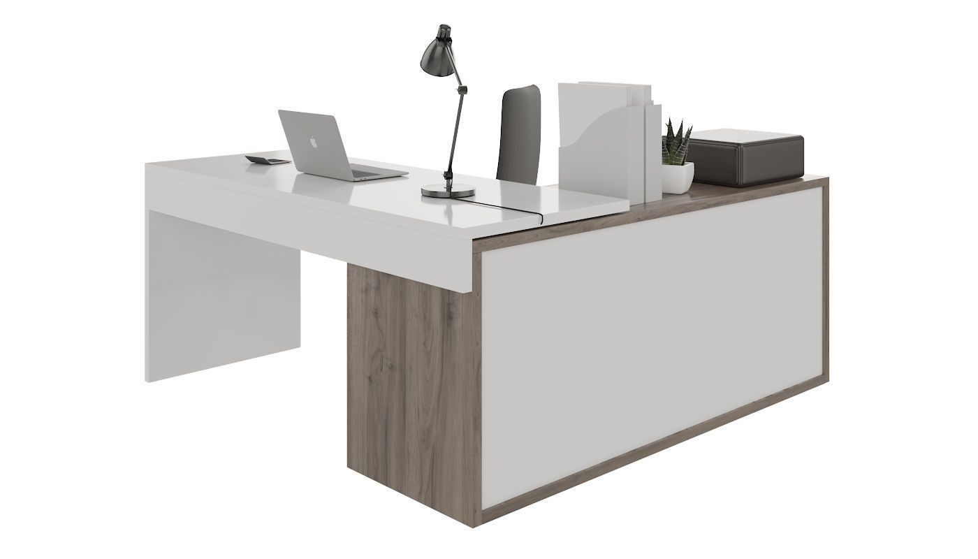 Office desk with computer and decors 3D model_2