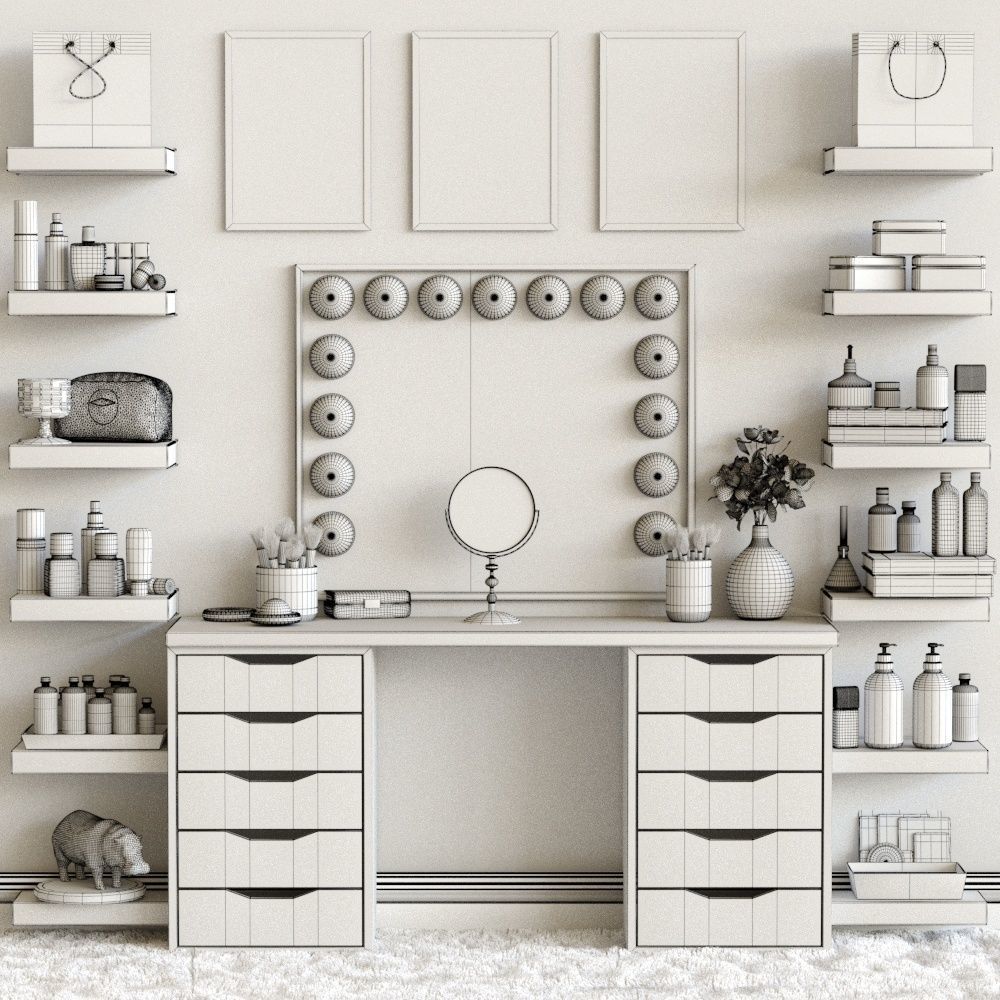 Dressing table with cosmetics for lady 3D model_1