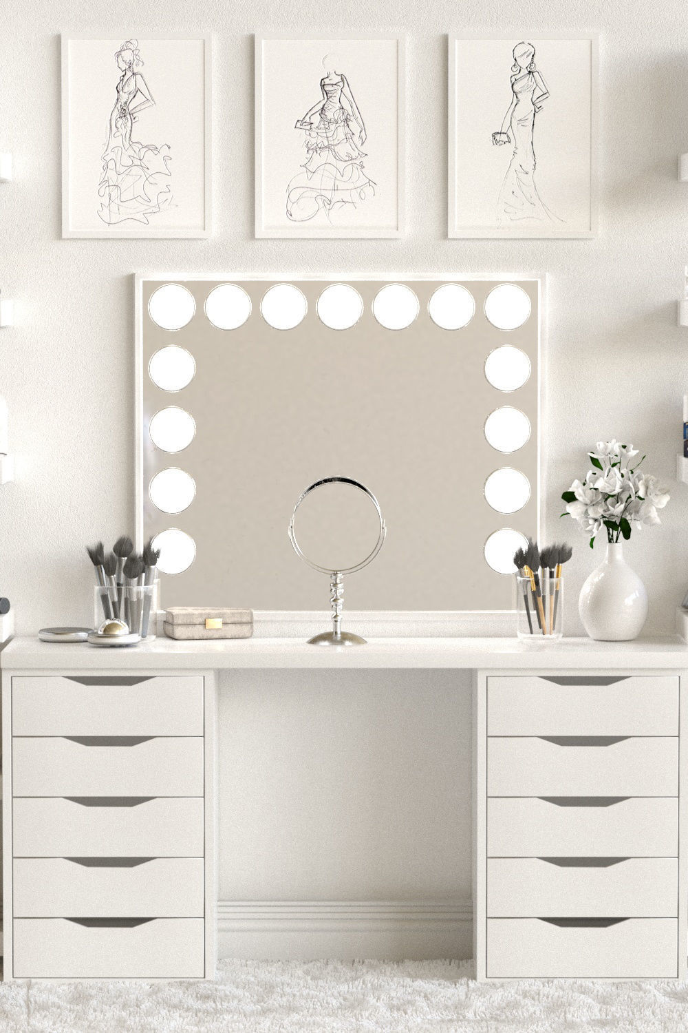 Dressing table with cosmetics for lady 3D model_4