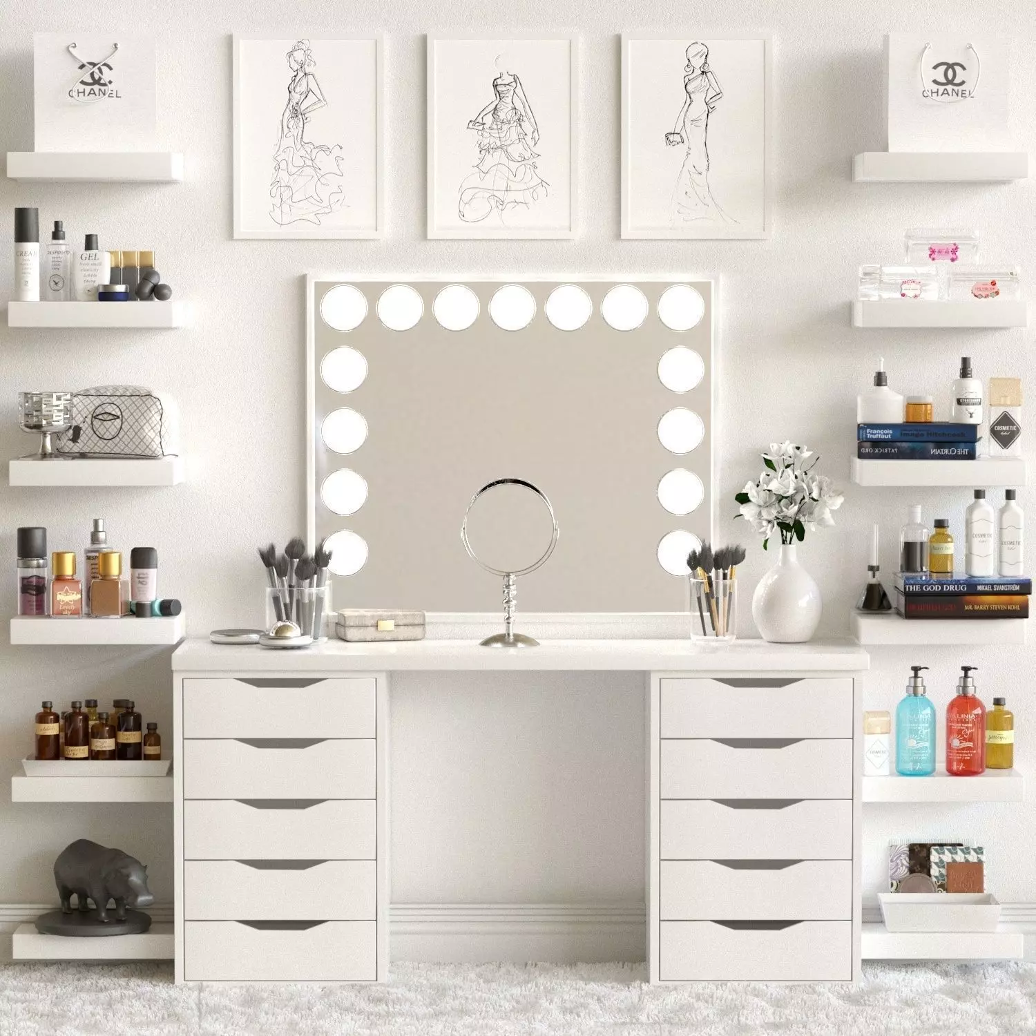 Dressing table with cosmetics for lady 3D model_0