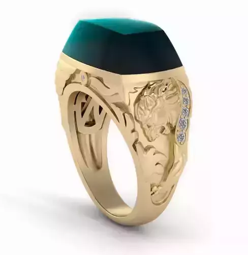 Magerit gold ring with emerald stone and diamonds