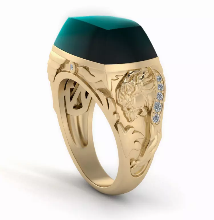 Magerit gold ring with emerald stone and diamonds 3D print model_0