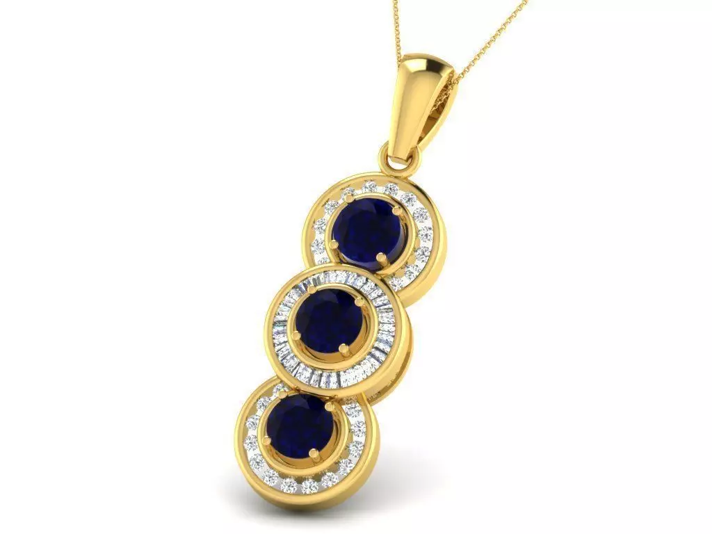 Round Shape Golden Pendant With Diamonds 3D print model_0