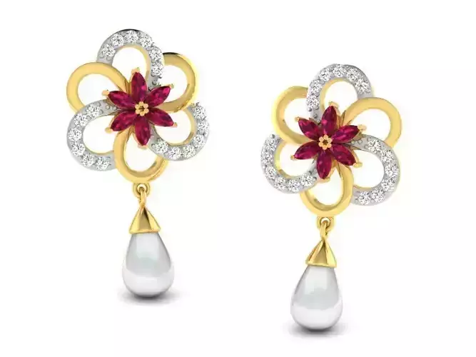 Flower Shaped Drop Earrings with Pearl