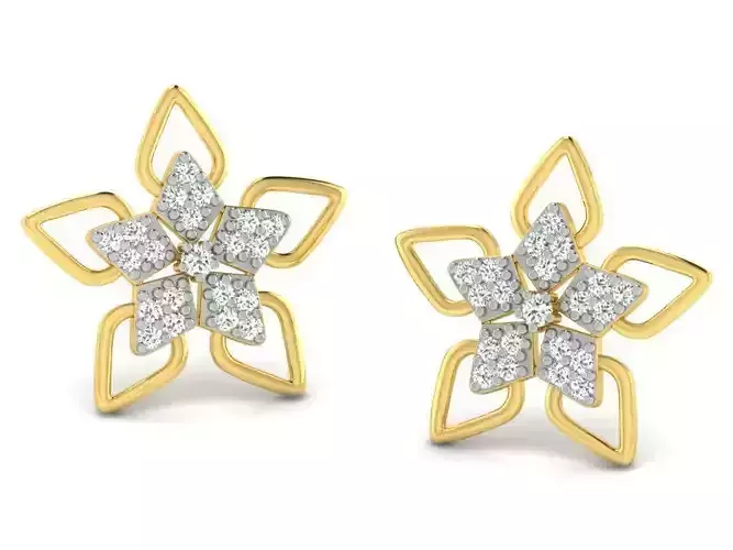 Flower Shaped Ear Studs With Diamonds 2