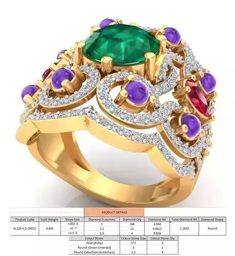 Large Wide Golden Ring with Gemstone