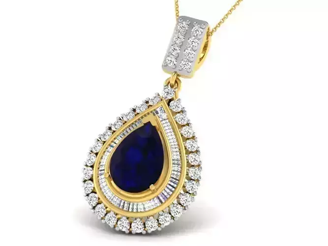 Drop Shaped Halo Pendant with Sapphire 3D print model