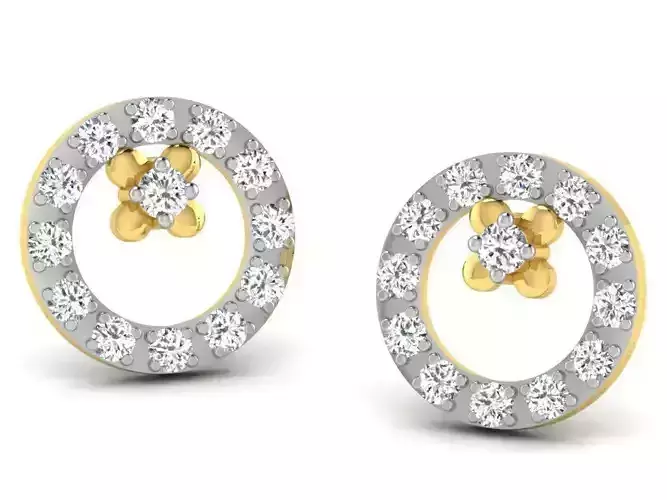 Round Shaped Golden Earrings With Diamonds 