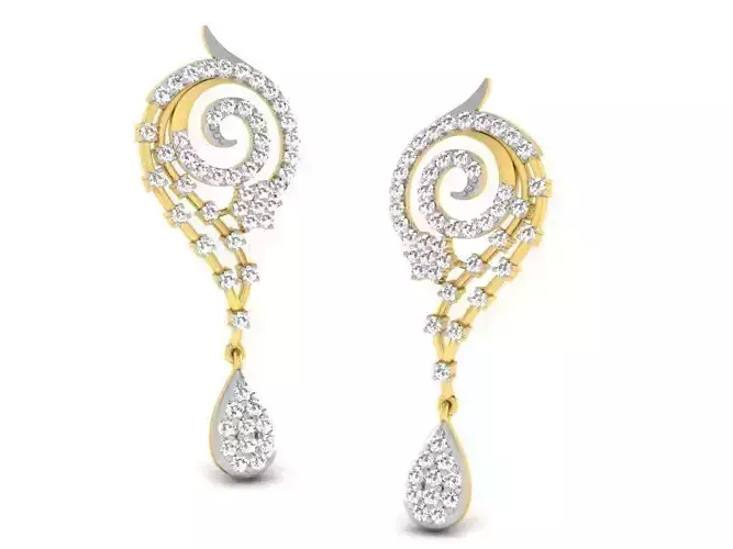 Golden Spiral Drop Earrings With Diamonds 
