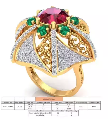 Hexagon Shaped Golden Ring with Gemstone